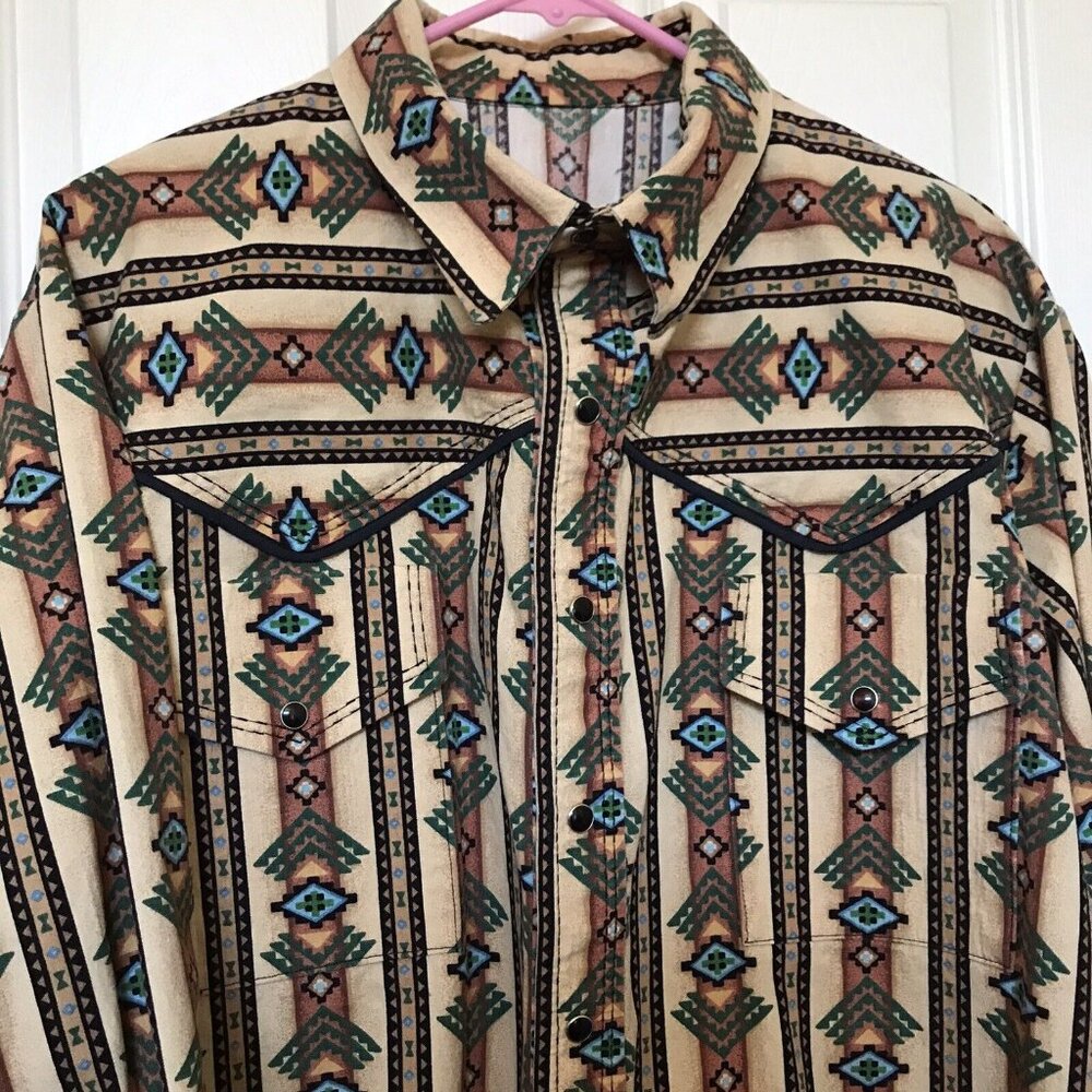 Southwestern Brushpopper Snap Shirt XL Aztec Western Cowboy Rodeo Cotton - Picture 3 of 7